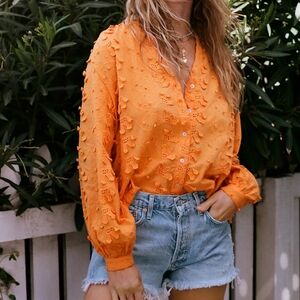 ANTHROPOLOGIE - Kathryn Textured Blouse in "Orange"